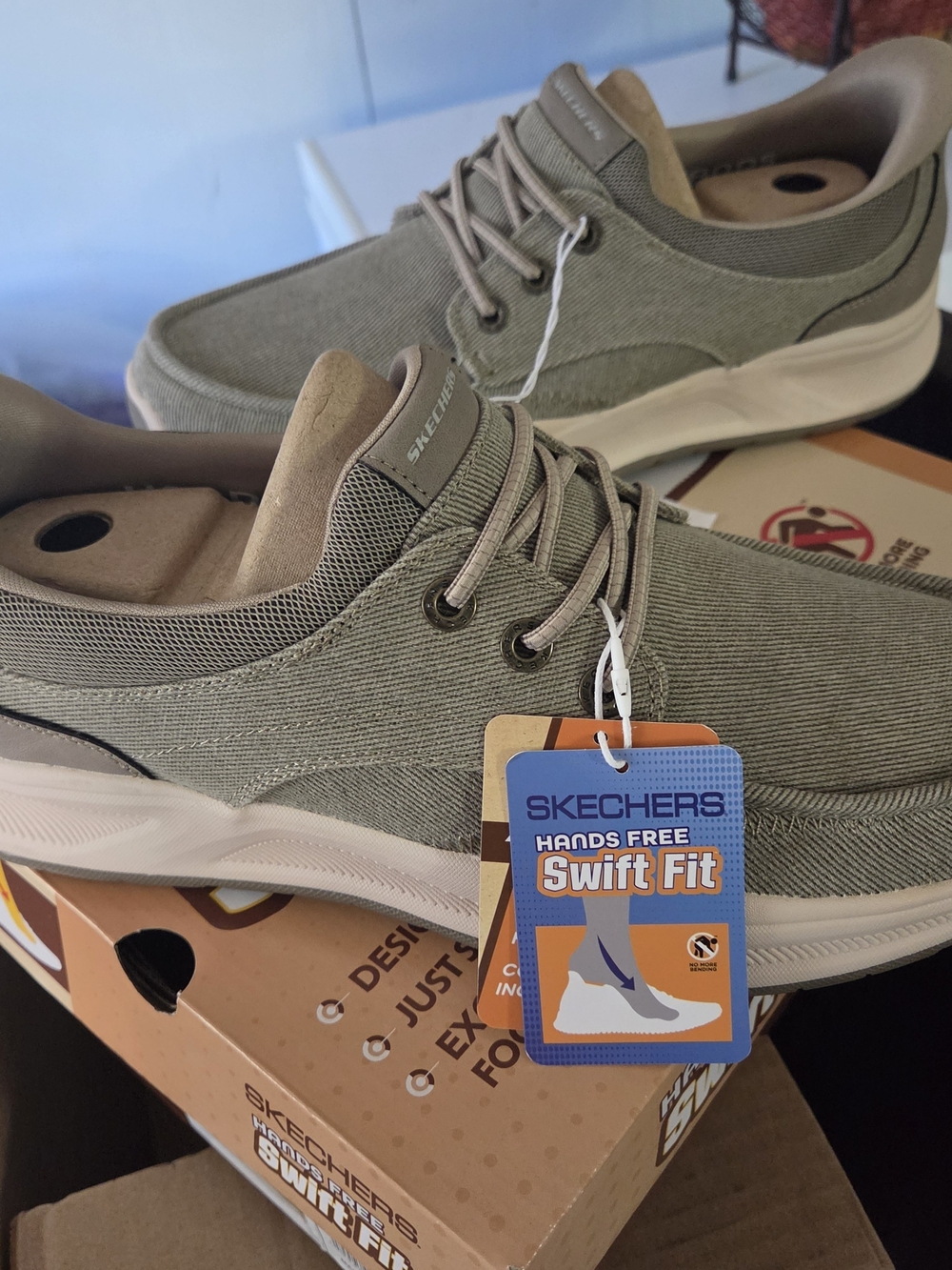 Skechers Men's Swift Fit Lace-Up Sneakers in Olive Green and Beige